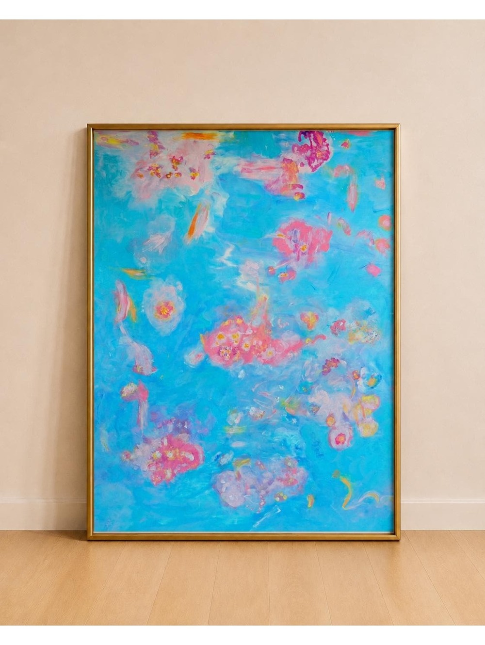 Floral Abstract Art Print, Blue & Pink Modern Wall Art, 8x10